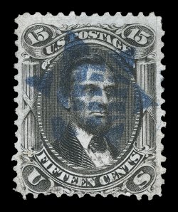 77, 91, 98, 15c Black, cancellation group of nine singles and one horizontal pair, each with fancy or unusual postmark (one showing a cracked plate variety), includes a
Waterbury W, red Paid All, blue star, NYFM shield cancels on a pair (77