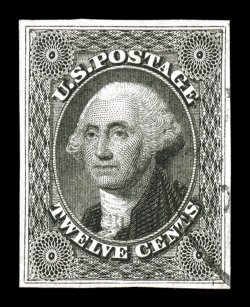 17, 12c Black, an exceptionally handsome used example of this always difficult stamp, featuring four large and perfectly balanced margins, clean crisp impression and strong
color, very light face-free town c.d.s. at right, extremely fine an exc