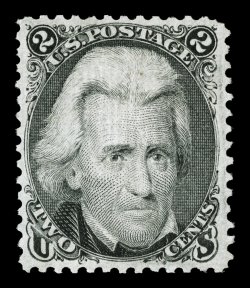 84, 2c Black, D grill, a magnificent quality unused example of not only one of the rarest of all the grilled issues, but one of the most notorious for being found poorly
centered as well, with this particular copy being the antithesis of what