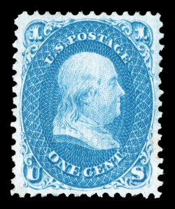 92, 1c Blue, F grill, an absolutely superb example of a stamp that is seldom seen mint, let alone in this most remarkable condition, possessing every physical attribute that
the most demanding condition conscious collector could hope for, incl