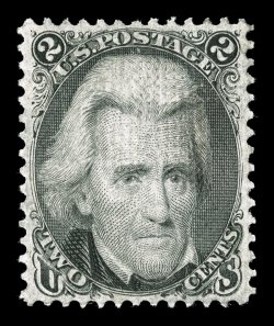 93, 2c Black, F grill, an exceptionally fresh and choice example of this always difficult stamp, possessing near perfect centering within larger margins than usual, deep rich
color and a well incised impression, full o.g., relatively lightly h