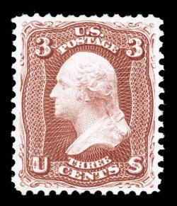 104, 3c Brown red re-issue, select unused example of this scarce stamp, which is one of the more difficult values of the re-issue series to find in premium condition,
exceptionally well centered and margined, deep luxuriant color and a well inci