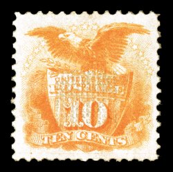 116, 10c Yellow, unused, with traces of o.g., uncharacteristically large and well balanced margins all around, deep luxuriant color, extremely fine 1997 PF
certificate.