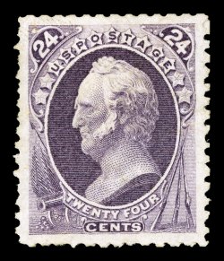175, 24c Dull purple special printing, without gum as issued, an impressive jumbo-margined example of this rare stamp, boasting absolutely huge margins and being essentially
perfectly centered within them, intense color and a prooflike impressio
