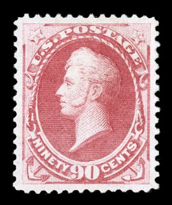 191, 90c Carmine, a magnificent quality mint example, being one of the very finest original gum Ninety Cent 1879 American Bank Note issues we have ever seen, possessing
essentially perfect centering amid lavishly large margins, plus its colo