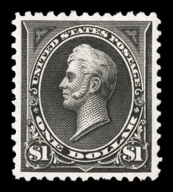 261A, $1.00 Black, Ty. II, a highly select mint example of this scarce and difficult stamp, possessing much larger margins than usual and being marvelously well centered
within them, intense jet black color and a prooflike impression on especi