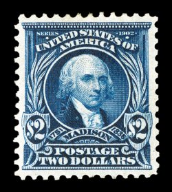 312, $2.00 Dark blue, excellent centering, rich luxuriant color and a deeply etched impression, o.g., lightly hinged, extremely fine 1999 PF certificate.