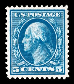 335, 5c Blue, impeccably centered within unusually large margins, deep luxuriant color and a sharp impression on pristine paper, unblemished o.g., n.h., an extremely fine gem
for the most fastidious collector 1998 PF certificate for a block of