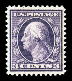 359, 3c Deep violet on bluish paper, an incredibly choice mint example of this very scarce stamp, possessing outstanding physical attributes, including being nearly perfectly
well centered within uncharacteristically large margins, plus its colo