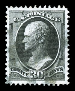 154, 30c Black, excellent centering within large balanced margins, especially fresh color and a crisp impression, lightly cancelled, extremely fine a surprisingly difficult
stamp to find in this premium used quality 1997 PF certificate.