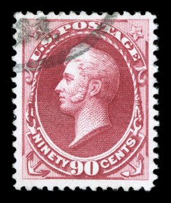 155, 90c Carmine, an especially attractive single, with radiant rich color and an especially strong impression, well centered within large margins, light face-free cancel
confined to the top left, extremely fine the 90c National is a much more