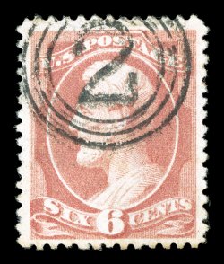 208, 6c Rose, well centered within large margins, bright fresh color, crisply struck numeral 2 in target cancel, extremely fine actually a most difficult stamp to find in this
select used condition 1996 PF certificate ex-Morris.