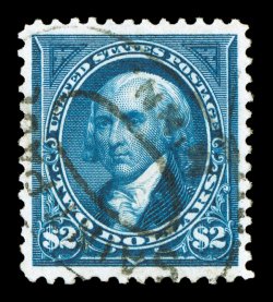 277, $2.00 Bright blue, a most desirable used example of a stamp that is exceedingly difficult to locate in premium condition, featuring four very large and wonderfully well
balanced margins, deep luxuriant color and impression on bright paper,