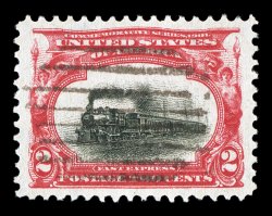 295, 2c Pan-American, an amazing used single, in a quality unlike any other we have seen, featuring absolutely perfect centering amid lavishly large margins all around, vibrant
colors and strong impressions, light machine cancel, a superb gem fo