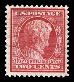 369, 2c Carmine on bluish paper, well centered within especially large margins, strong color, light machine cancel, choice very fine 1995 PF certificate.