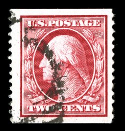 388, 2c Carmine coil, perf. 12 vert., an amazing used single of stunning proportions, being the largest margined example we have ever seen, with absolutely gigantic margins all
around and being remarkably well centered within them, brilliant