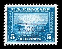 399, 5c Panama-Pacific, wonderfully bright and fresh, with rich luxuriant color on pristine white paper, exceedingly well centered within wide margins, neat Tacoma, Wash. local
pre-cancel, extremely fine 2009 PSE certificate (XF-Superb 95 SMQ