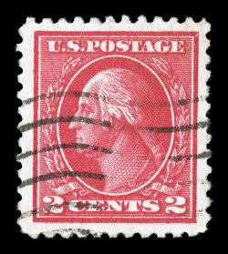 500, 2c Deep rose, Ty. Ia, remarkably well centered within extraordinarily large margins, the size of which is rarely encountered on this stamp, deep intense color, light wavy
machine cancel, faint trace of a natural paper wrinkle (not mentioned