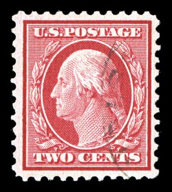 519, 2c Carmine, a most impressive example of this scarce stamp, which is one of the most difficult of all the Washington-Franklin heads to find in used condition, excellent
centering within considerably larger margins than typically found, deep