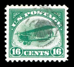 C2, 16c Green, exceptionally large and wonderfully well balance margins all around, strong color, light target cancel, extremely fine 1990 PF certificate and a 2009 PSE
certificate (XF-Superb 95 SMQ $215.00) only one stamp grades higher (98)