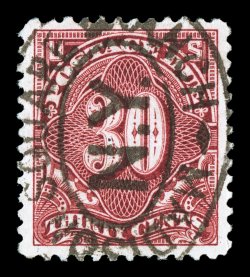 J36, 30c Deep claret, marvelously well centered within extravagantly large margins, deep color on bright paper, bold oval pmk., extremely fine 1995 PF
certificate.