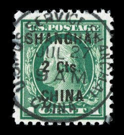 K17, 2c on 1c Green, locally surcharged, well centered within particularly large margins, deeply rich color, U.S. Postal Agency c.d.s., choice very fine a surprisingly
difficult stamp to find in this premium used quality 1998 PF certificate.