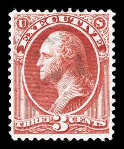 O12, 3c Executive, well centered, strong color, quite lightly cancelled, very fine 1998 PF certificate.