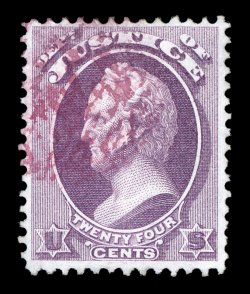 O32, 24c Justice, well centered, strong rich color, light violet cancel, very fine a pretty used stamp 1997 PF certificate.