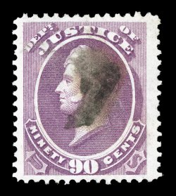 O34, 90c Justice, excellent centering within remarkably wide margins, strong rich color and a detailed impression, small cork cancel, extremely fine this high value is rarely
seen this well centered and margined 2006 PF certificate.