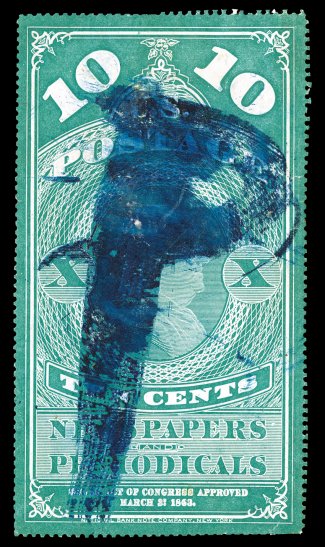 PR2, 10c Blue green, blue brush stroke P cancel, exceptionally well centered, a few slightly trimmed perforations, two small tears, otherwise very fine 2005 PF
certificate.