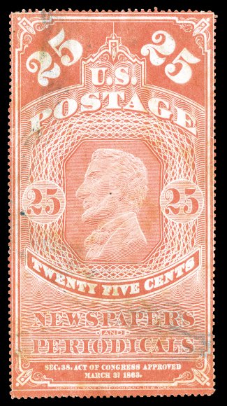 PR3, 25c Orange red, attractive color, light brush stroke cancel, fully intact perforations, few small tears and creases, a couple very minor stains, overall a fine example of
one nicest quality used examples available 2004 PF certificate ex