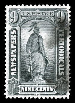 PR14, 9c Black, an unusually choice example that is wonderfully well centered within large margins, strong color and impression, relatively light cancel, extremely fine 1998 PF
certificate.