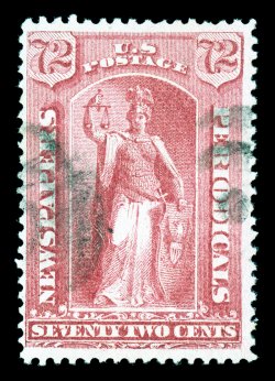 PR21, 72c Rose, nicely centered and margined, fresh color, light handstamp cancel, very fine 2001 PF certificate.