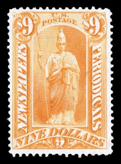 PR27, $9.00 Orange yellow, bright color, light manuscript cancel, very fine 2003 PF certificate.