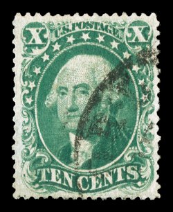 31, 10c Green, Ty. I, an exceedingly choice example of the scarce Ty. I, wonderfully well centered amid lavishly large margins which are most uncharacteristic of this stamp,
attractive rich color, light town c.d.s., extremely fine 1997 PF certi