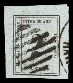 14, 2c Black on greenish blue, Plate 3-Gx, Type III (position 1), the stamp offered here is probably the finest used copy of this rare Numeral in existence, as it possesses
absolutely huge margins all around including sheet margins at top an