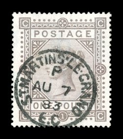 92a, 1882 £1 Brown lilac on white paper, an exceptional example of this rare stamp, being remarkably well centered within large margins, lovely rich color and a crisp
impression, neatly cancelled by a full strike of St. Martins Le Grand E.C.Au