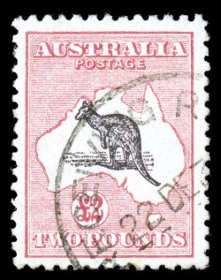 59, 1924 £2 Rose and violet brown, well centered, attractive colors, light c.d.s. postmark, a very fine example of this scarce stamp 2007 BPA certificate (S.G. 45b
£1,600).