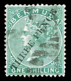 10, 1874 Three Pence surcharge on 1- Green, well centered, strong color, lightly cancelled, very fine a scarce stamp that is rarely encountered in this premium quality 1981 APS
and 1993 BPA certificates (S.G. 14 £650).