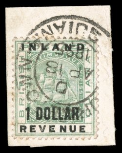 124, 1889 $1.00 Green, tied to piece by Georgetown c.d.s., well centered, strong color, a very fine example of this key value 1909 RPS and 1999 BPA certificates (S.G. 185
£550).