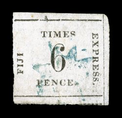 3, 1870 6p Black on pink, roulette lines on two sides, quite fresh, light blue star cancel, the only imperfection is a small filled thin, otherwise fine clear 1985 PF
certificate (S.G. 3 £2,000).