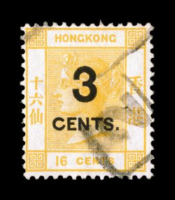 35A, 1879 3CENTS surcharge on 16c Yellow, bright color, boxed 2 cancel, fine 2005 BPA certificate (S.G. P1 £425).
