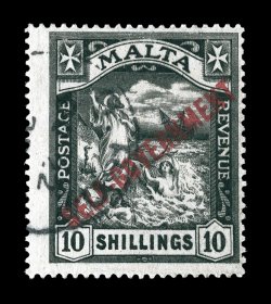 85, 1922 10- Blue black with red Self-Government overprint, deep color, light unobtrusive c.d.s. cancel, fine 2007 BPA certificate (S.G. 121 £225)
