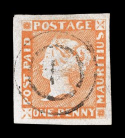 3b, 1848 1p Red orange, intermediate impressions on grayish paper, four large to huge margins, lovely bright color, neat 4 in double circle cancel, extremely fine a wonderfully
choice example of this scarce classic stamp 1995 BPA certificate
