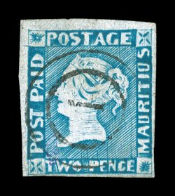 6a, 1854-57 2p Blue on bluish paper, intermediate impression, four ample to large margins, strong intermediate impression, light socked on the nose 1 in double-circle cancel,
tiny thin speck, otherwise very fine 1936 Kohler certificate (S.G.