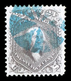 78, 24c Lilac, an especially attractive example, being exceedingly well centered within huge margins for the 24c value, wonderfully fresh color on immaculate white paper, all
beautifully contrasted by a bright blue circle of wedges cancel, e