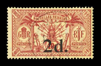 31, 1920 2d. on 40c Red on yellow, quite fresh, light Vila 3.11.21 c.d.s. cancel, very fine an especially difficult stamp to find in used condition 2005 BPA certificate (S.G.
35 £700).