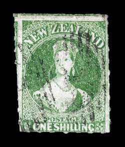 30a, 1864 1- Green, roulette 7, with full roulettes on three sides and portions on the top, bright color, fine a rare variety (S.G. 104 £1,100).
