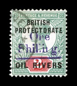 29, OneShilling. violet surcharge on 2p, well centered, lovely rich colors, light c.d.s. cancel, very fine 2002 BPA certificate (S.G. 37 £350).