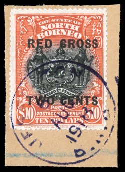 B14-30, 1918 1c+2c to $10.00+2c Red Cross overprints cplt., the ten highest values are tied to piece, bright colors, fine-very fine a terribly challenging set to find used
(S.G. 214-34 £1,500).